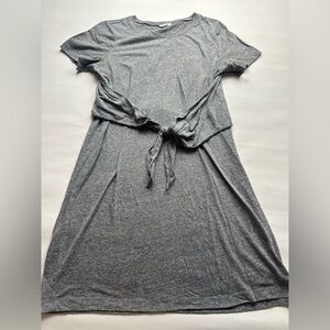 Club Monaco heather grey t shirt dress with attached tie at waist. Size L